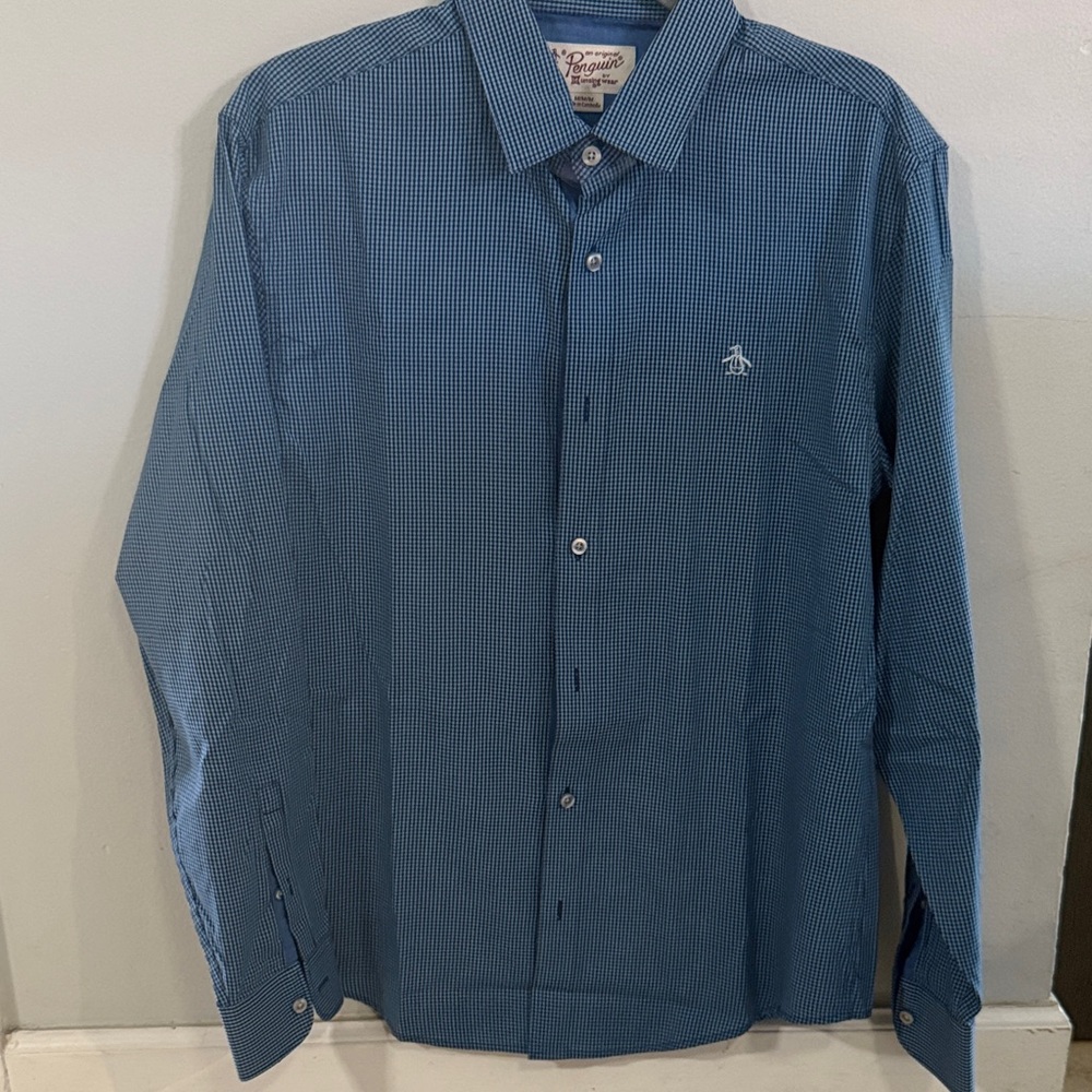 Original Penguin Men's Blue Patterned Button Down Shirt